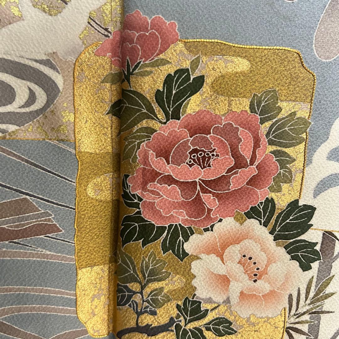 大胆な本金 手描き友禅 刺繍 訪問着 鶴に花柄 着物スキ倶楽部 798