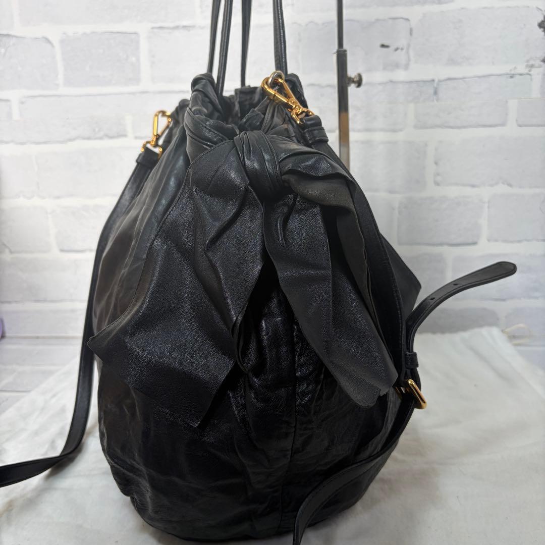 PRADA プラダ リボン 2way ハンドバッグ オールレザー ブラック 黒