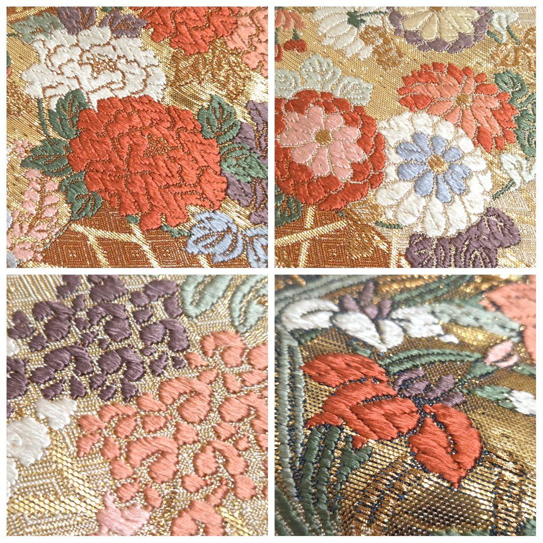 B5◇着物くつろぎ 唐織 能衣花丸文 金糸 牡丹 六通 正絹 フォーマルな