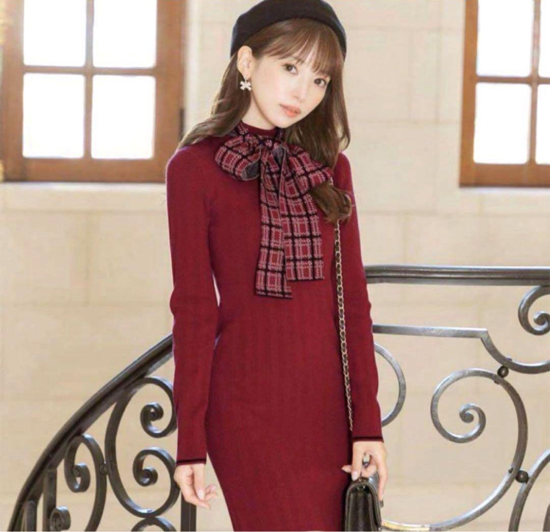 ミシェルマカロンチェックリボンニットワンピース - メルカリ