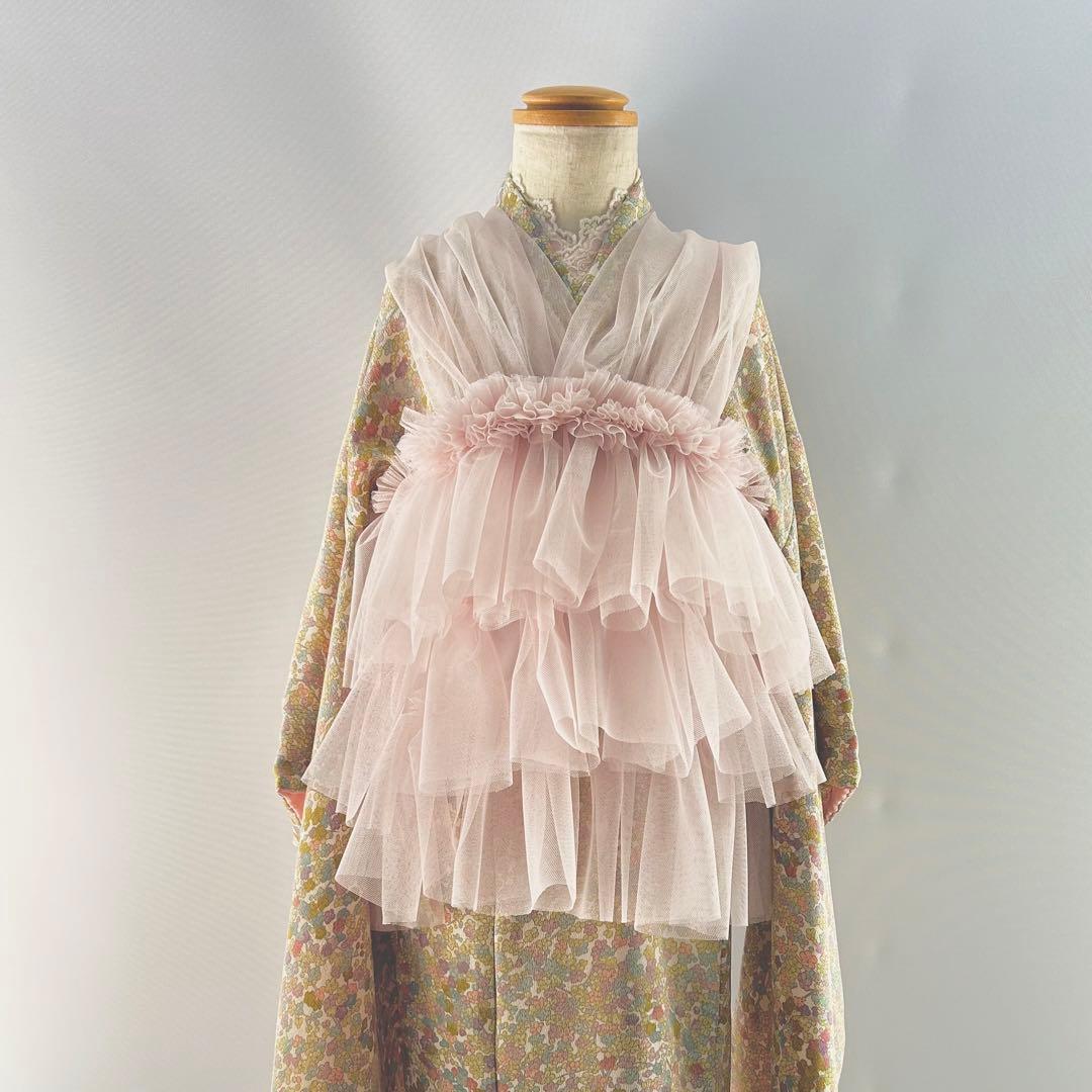 被布エプロン【ベビーピンク】チュール被布 被布ドレス 七五三チュール