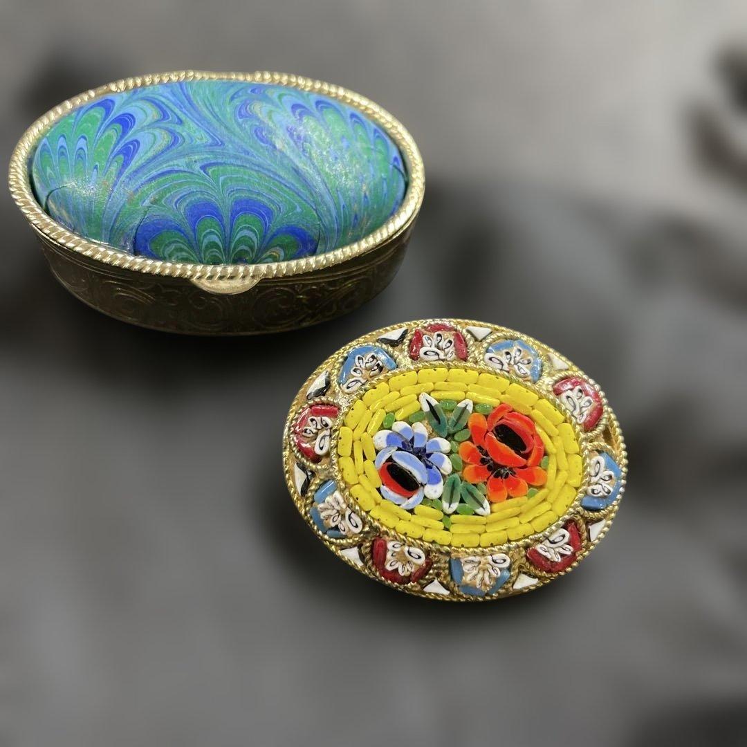 イタリアヴィンテージ マイクロモザイクブローチ Italyマーブル