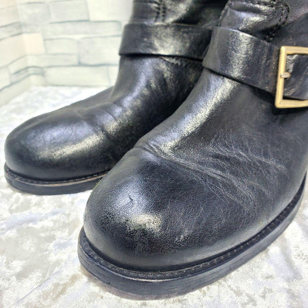 JIMMY CHOO 25.5cm バイカーブーツ 黒 レザー 38.5
