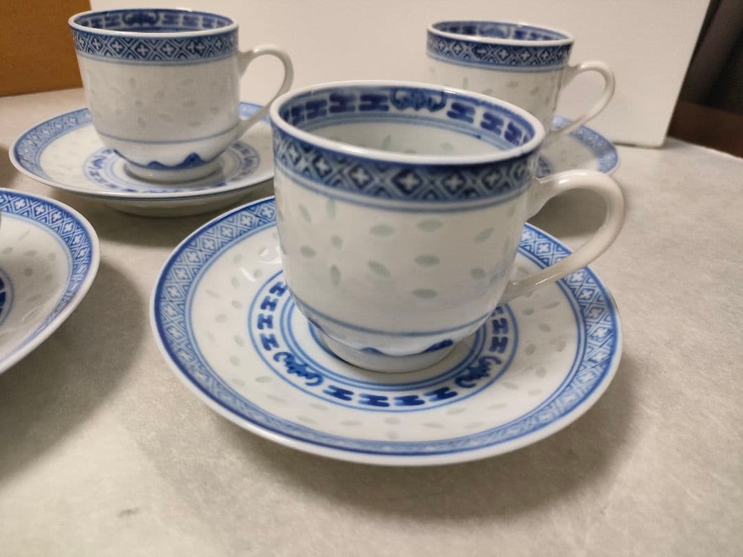 専用 中国 景徳鎮『玩玉』蛍手 龍文 デミタスカップ＆ソーサー5客