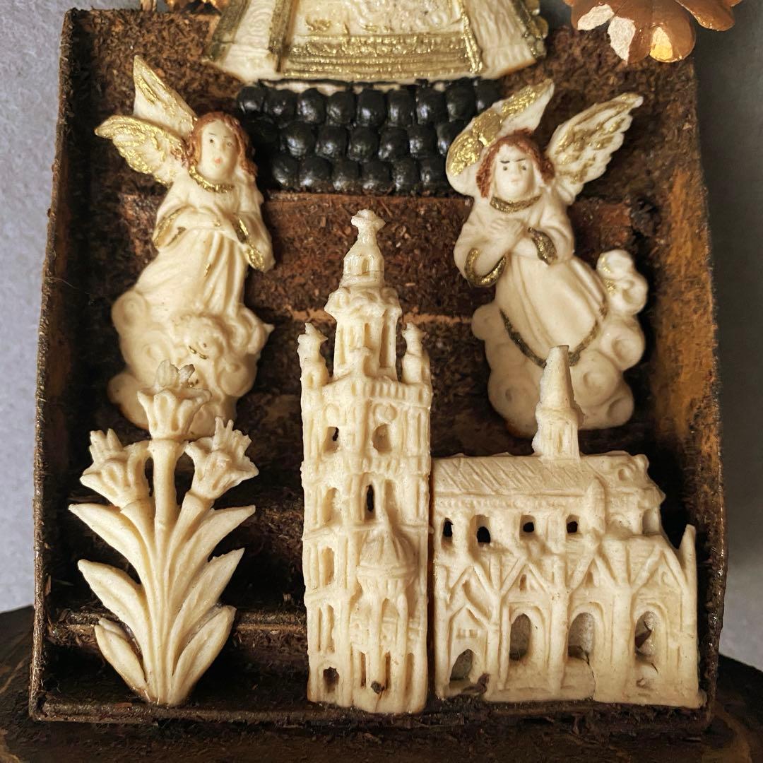 アンティーク】 ガラスドーム 黒マリア 聖母子像 グローブドマリエ