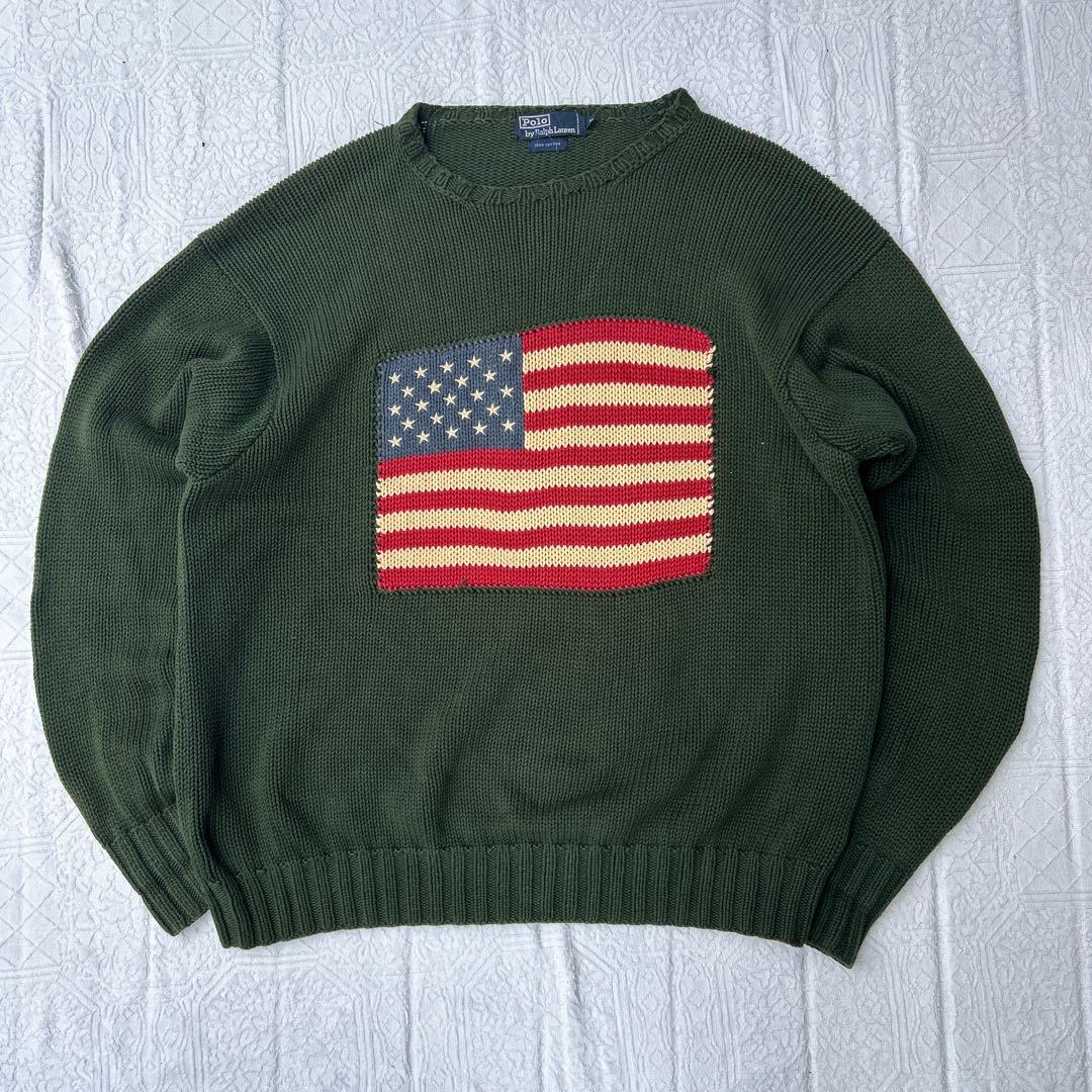 polo Ralph Lauren ラルフ 星条旗ニット カーキ - メルカリ