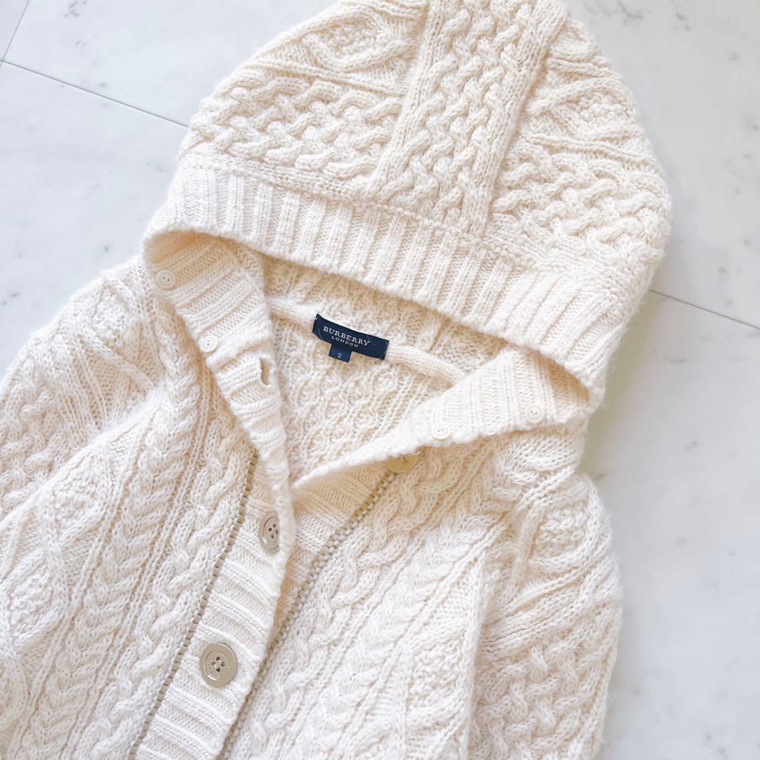 バーバリーブルーレーベル アンゴラ混ケーブルニットカーディガン