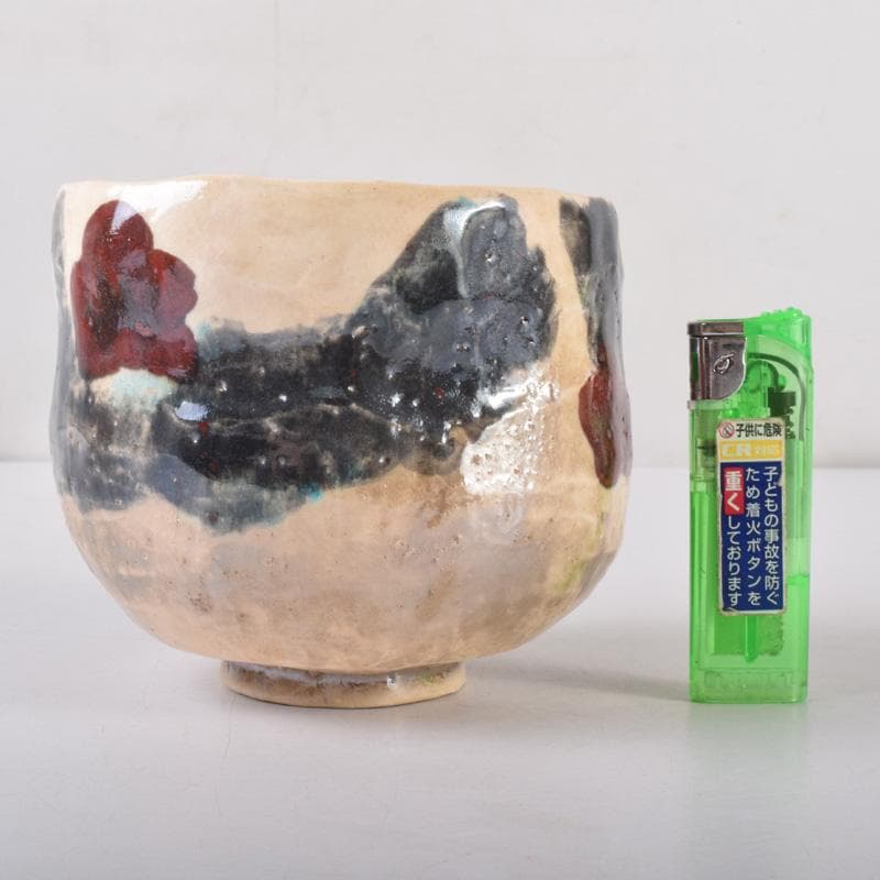 茶道具 啓寿庵 七宝釉薬彩 花文 茶碗 共箱 N 7219