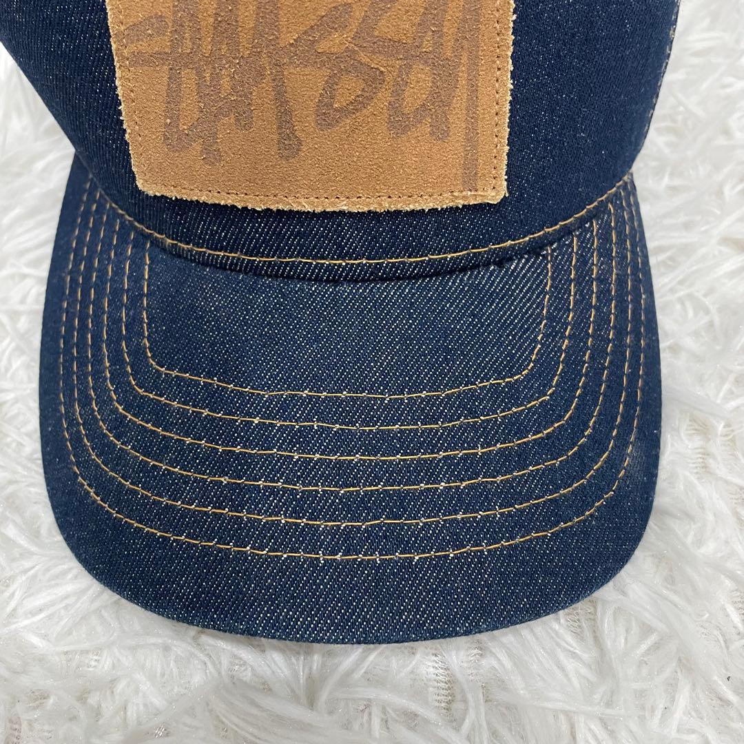 STUSSY 90~00s 6パネル デニムキャップ レザーパッチ オールド - メルカリ