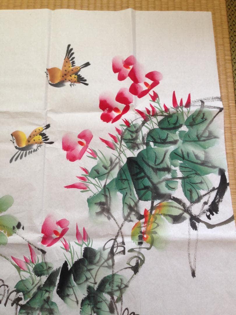 中国書画家劉湘（1963～2020年）氏作花鳥図『春意濃』図 肉筆真作保証