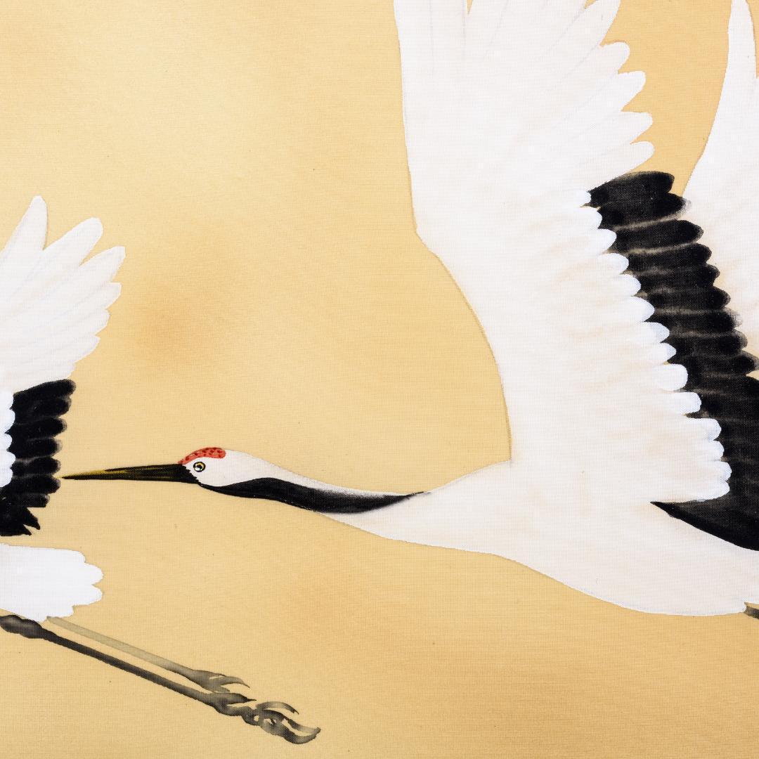 F10 肉筆水彩 日本画 『鶴』 高級木製額縁付属 外寸約713×638mm