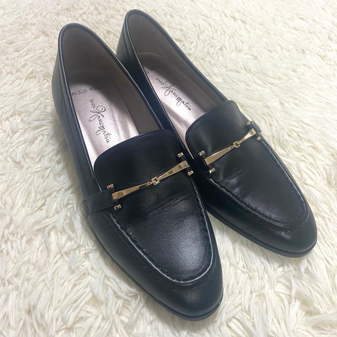 美品】銀座かねまつ ローファー 23.5cm 黒 バックル AQUA BELL - メルカリ