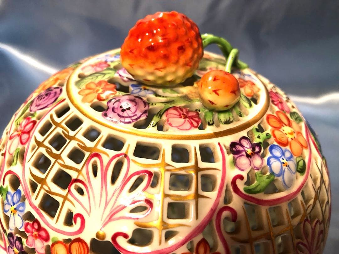 ヘレンド★特大透かしボンボニエール ★超希少★17.5cm☆アンティーク金彩