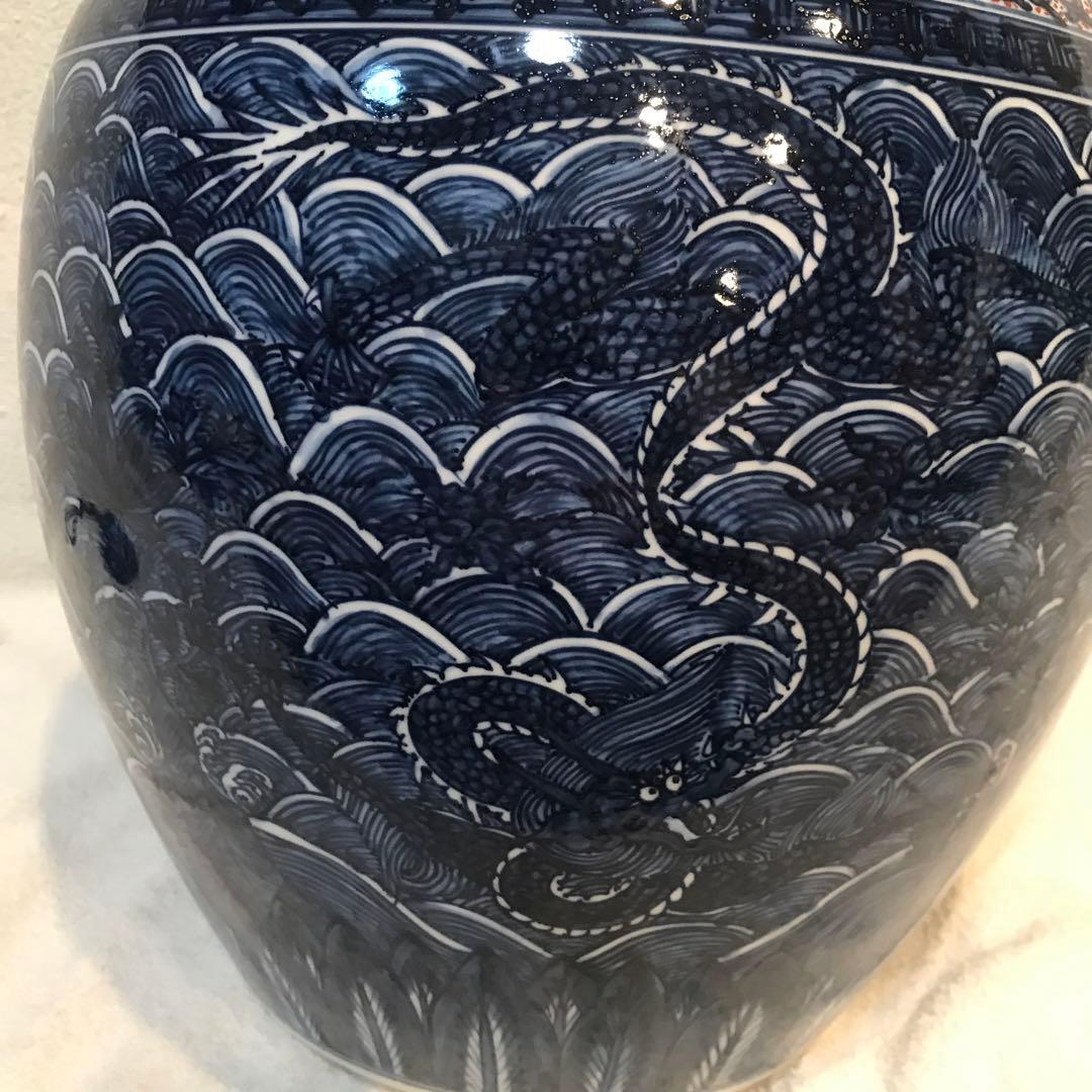 京焼/青華龍の緻密な絵付けの壺/定価120万円/存在感抜群/華のある壺