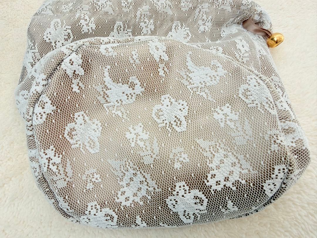 美品 FEIRER フェイラー ハイジ柄 レース巾着 ホワイトベージュ バッグ
