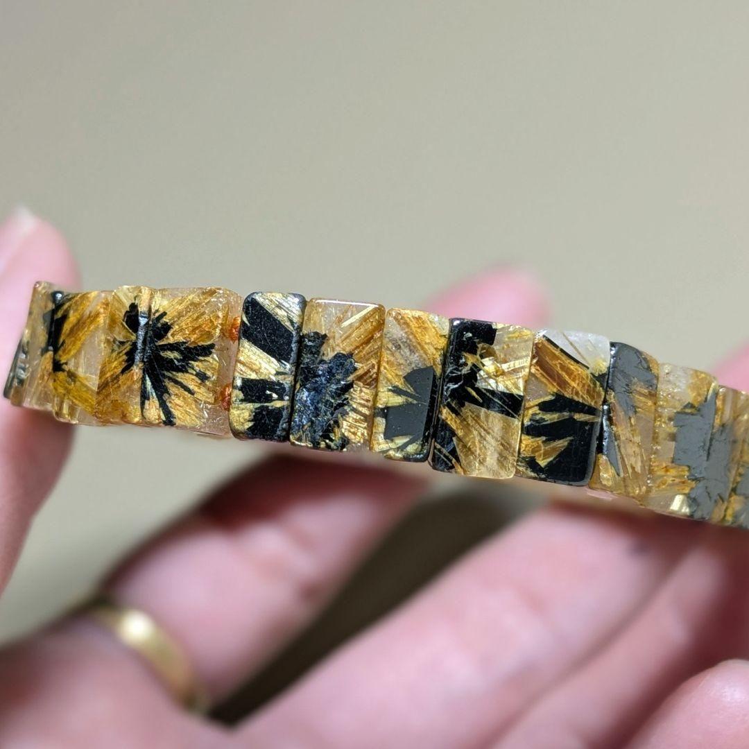 天然石 太陽放射ルチル バングル ゴールド タイチンルチル 金運