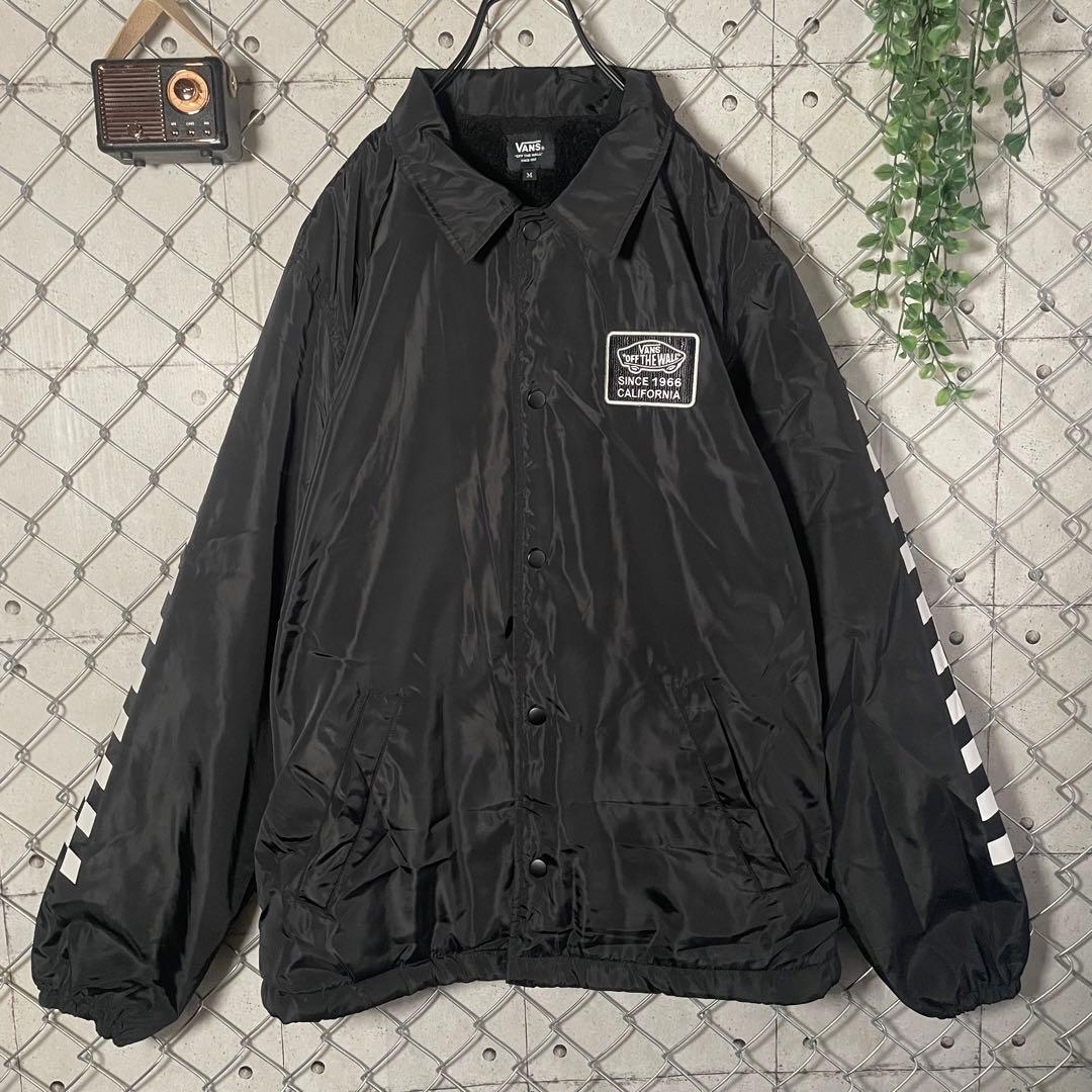 VANS バンズ コーチジャケット 裏ボア ワッペン 腕ライン ブラック 黒