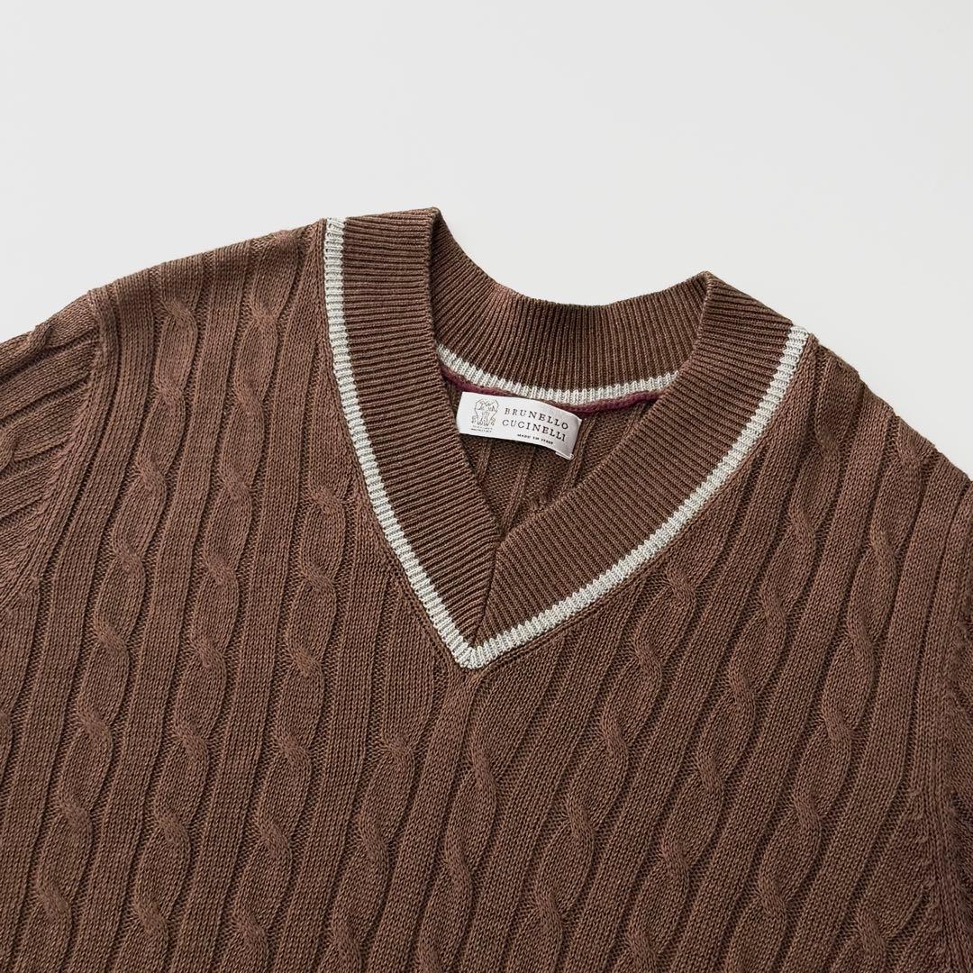 ブルネロクチネリ リネン コットン Vネック ケーブル ニット 46 - メルカリ