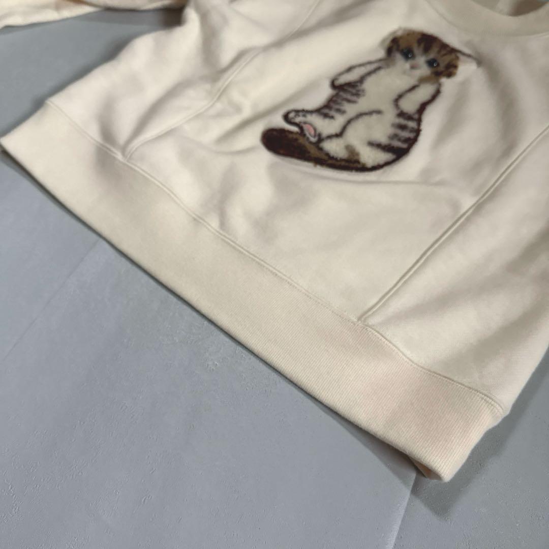 ミュベール】ネコ裏毛プルオーバー 長袖 36 トレーナー アップリケ