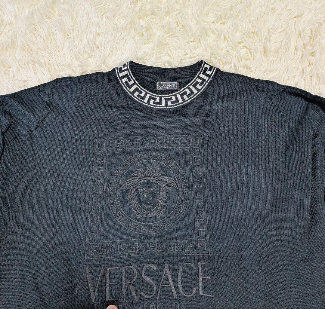 希少/入手困難】90s ヴェルサーチ ニット グレカ メデューサ 刺繍 L