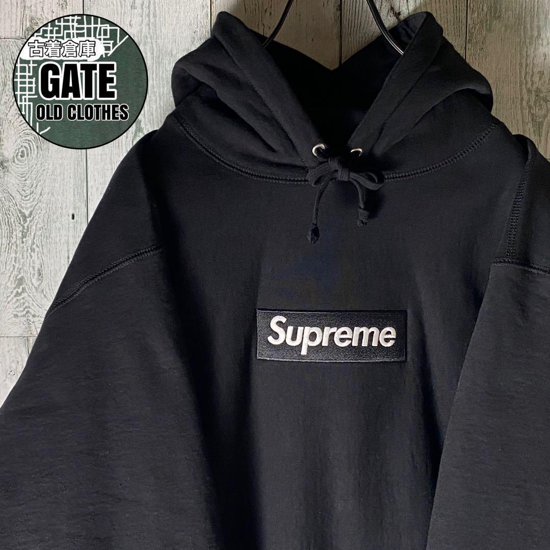 未使用品】シュプリーム☆ボックス刺繍ロゴパーカー 黒 L 入手困難 XL