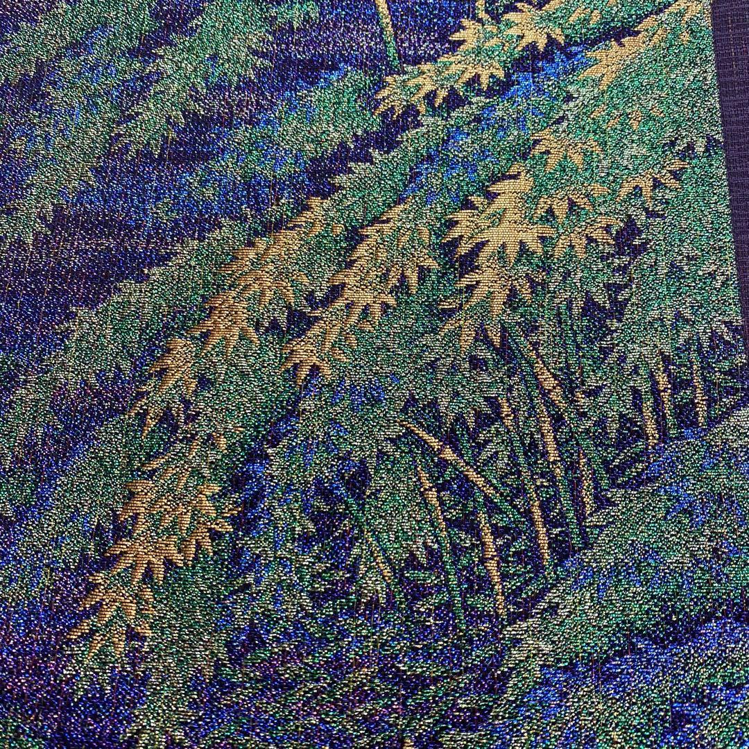 7375 未使用品 袋帯 正絹 六通 訪問着 色無地 付下 竹林 青 紫 緑