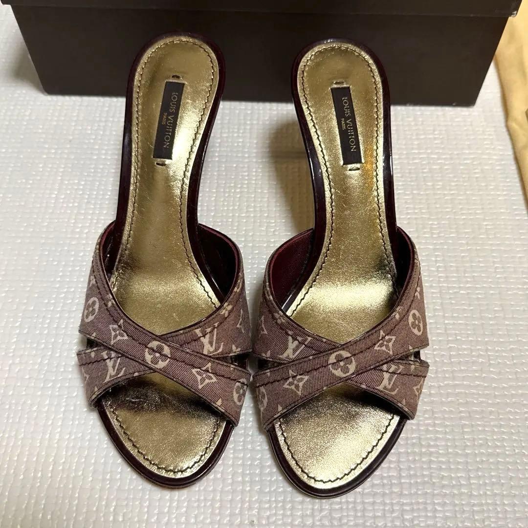 LOUIS VUITTON ブラウン クロスストラップミュール LOUIS VUITTON クロスストラップ ミュール ブラウン モノグラム