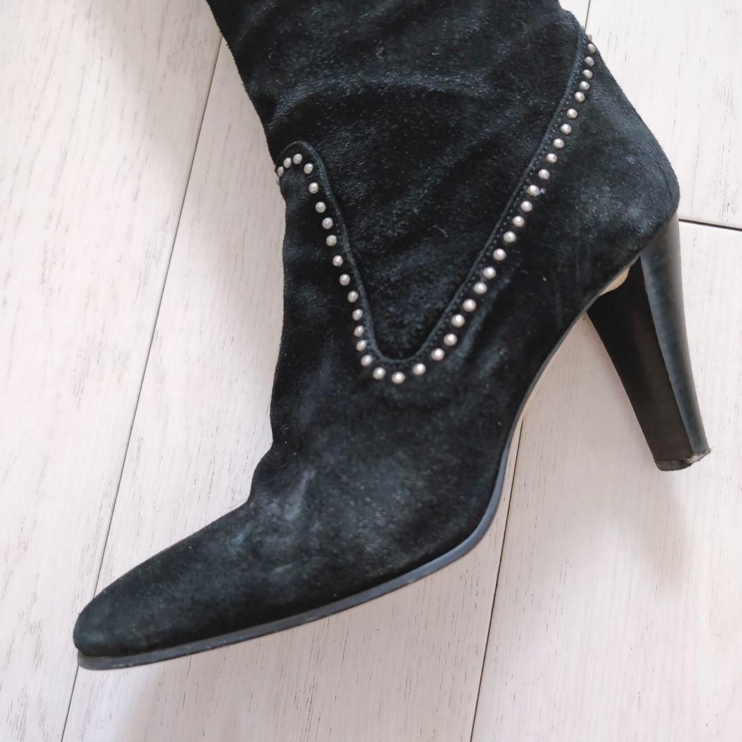 銀座かねまつ】ブラック スエード本革ロングブーツ 23.5cm 黒 - メルカリ