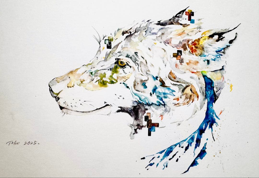 オオカミ 狼 原画 額装済み 狼と月 | Pay ID