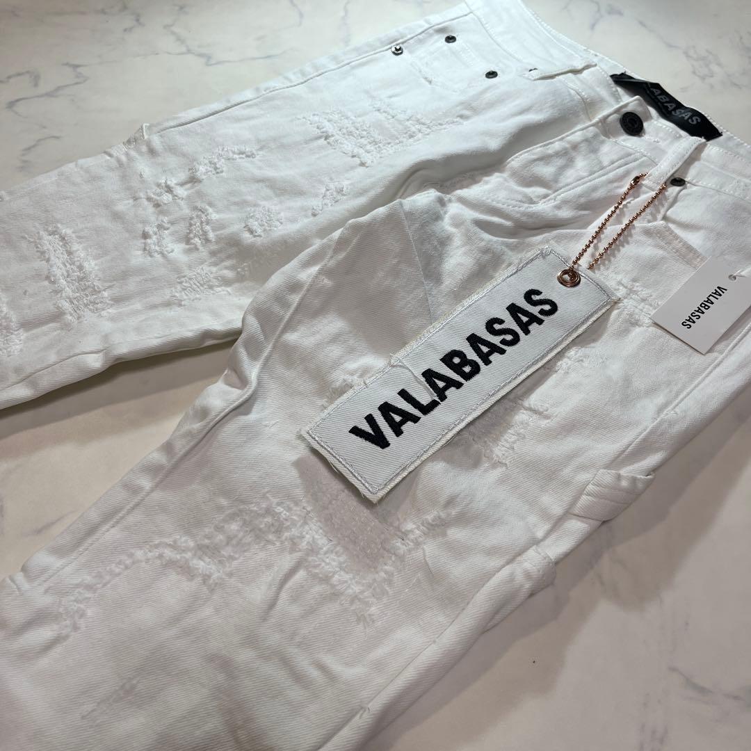 valabasasバラバサス クラッシュリペアスキニーフレアデニム ホワイト