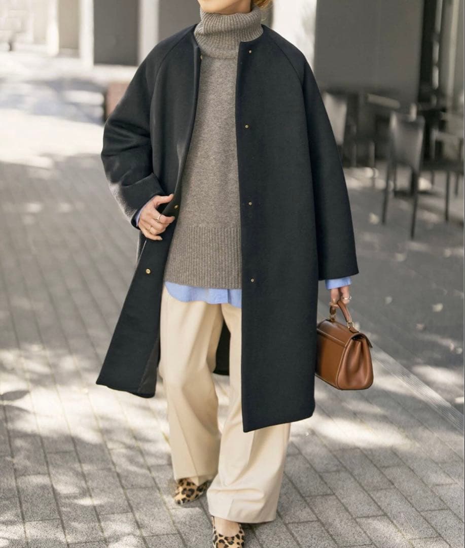 spick and span S160 ビーバーノーカラーコート ブラック38 スピック＆スパン Spick & Span S160ビーバーノーカラーコート