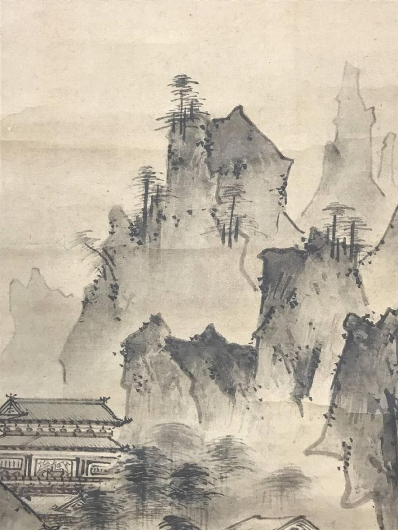 模写】雪村/秋冬楼閣山水図/山水図/人物図/双幅/掛軸/名家伝来/AC-533