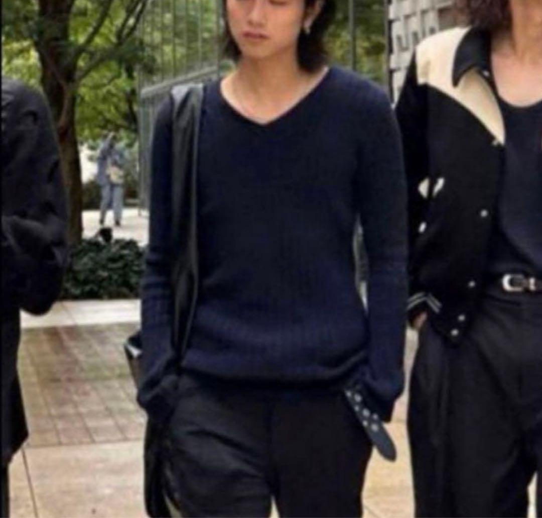 【Vintage】90s 00s Vneck Black Knit 90s St.John's Bay nep design V-neck knit sweate