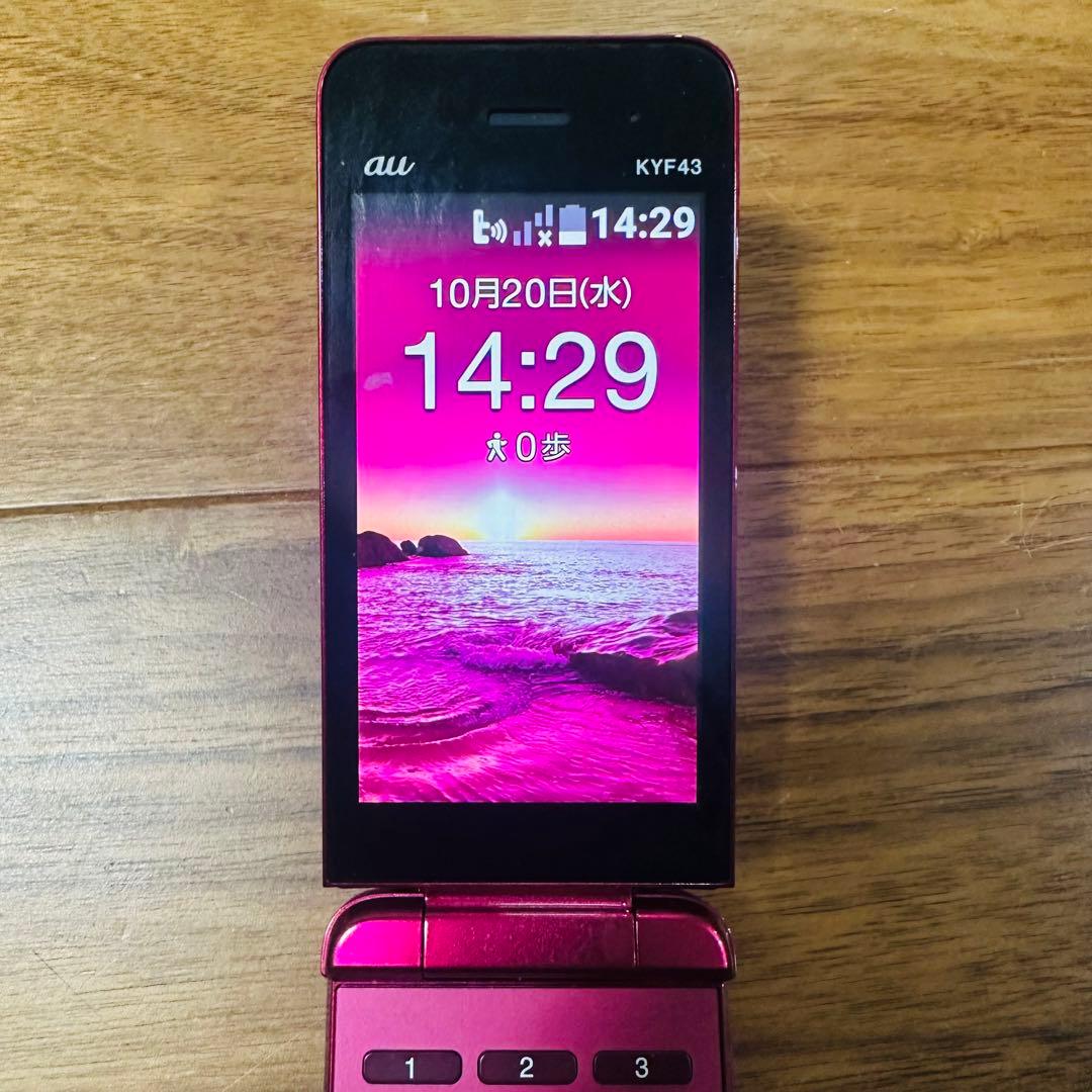 au KYF43 ガラケーワインレッドnanoSIM対応 通電動作OK初期化済み