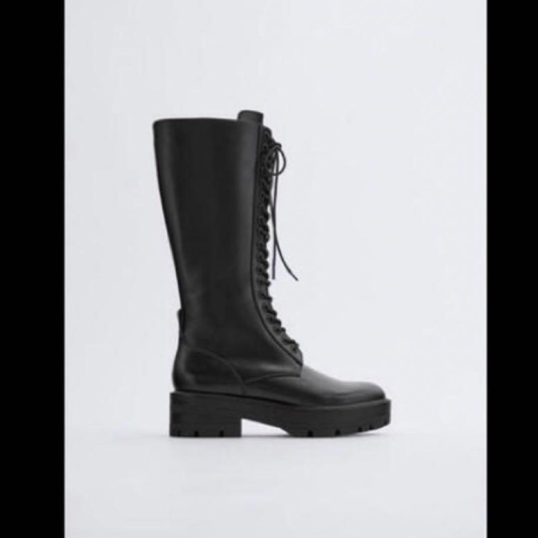 ZARA 黒 レースアップロングブーツ 24.0cm - メルカリ