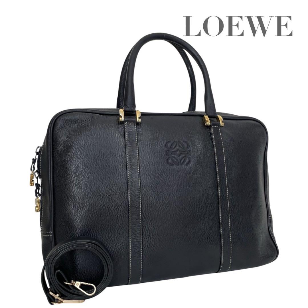 【極美品】ロエベ　ビジネスバッグ　アナグラム　ブラック　レザー　5128 LOEWE（ロエベ） 極 美品 アナグラム ロゴ 金具 刻印 レザー 本革