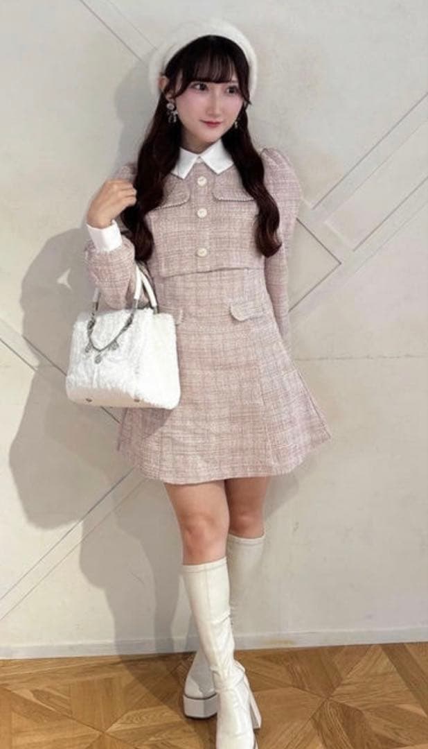 evelyn ツイードミニフレアワンピース 赤 - メルカリ