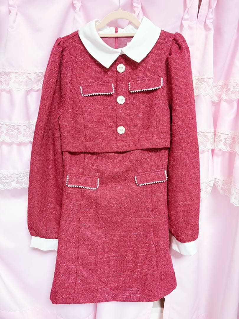 evelyn ツイードミニフレアワンピース 赤 - メルカリ