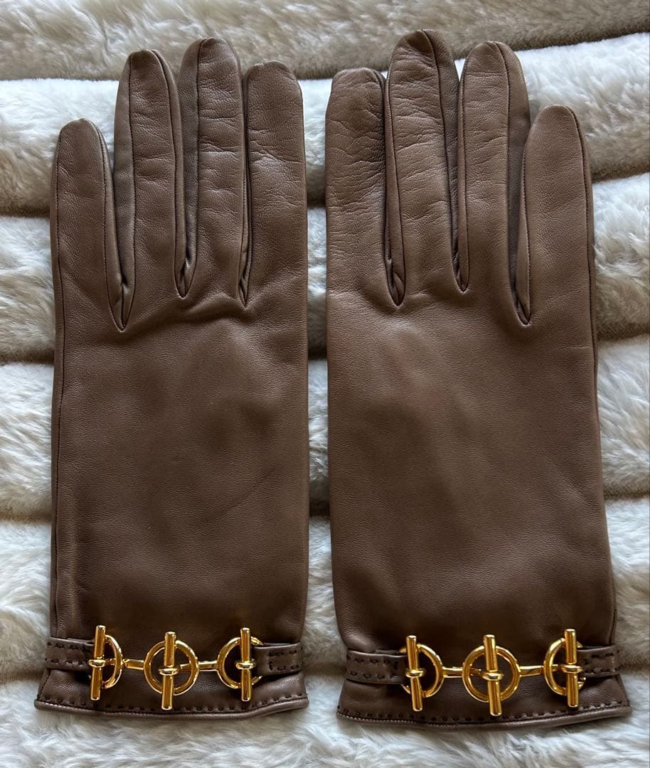 美品☆エルメス シェーヌダンクルレザーグローブ グレナン 手袋 8