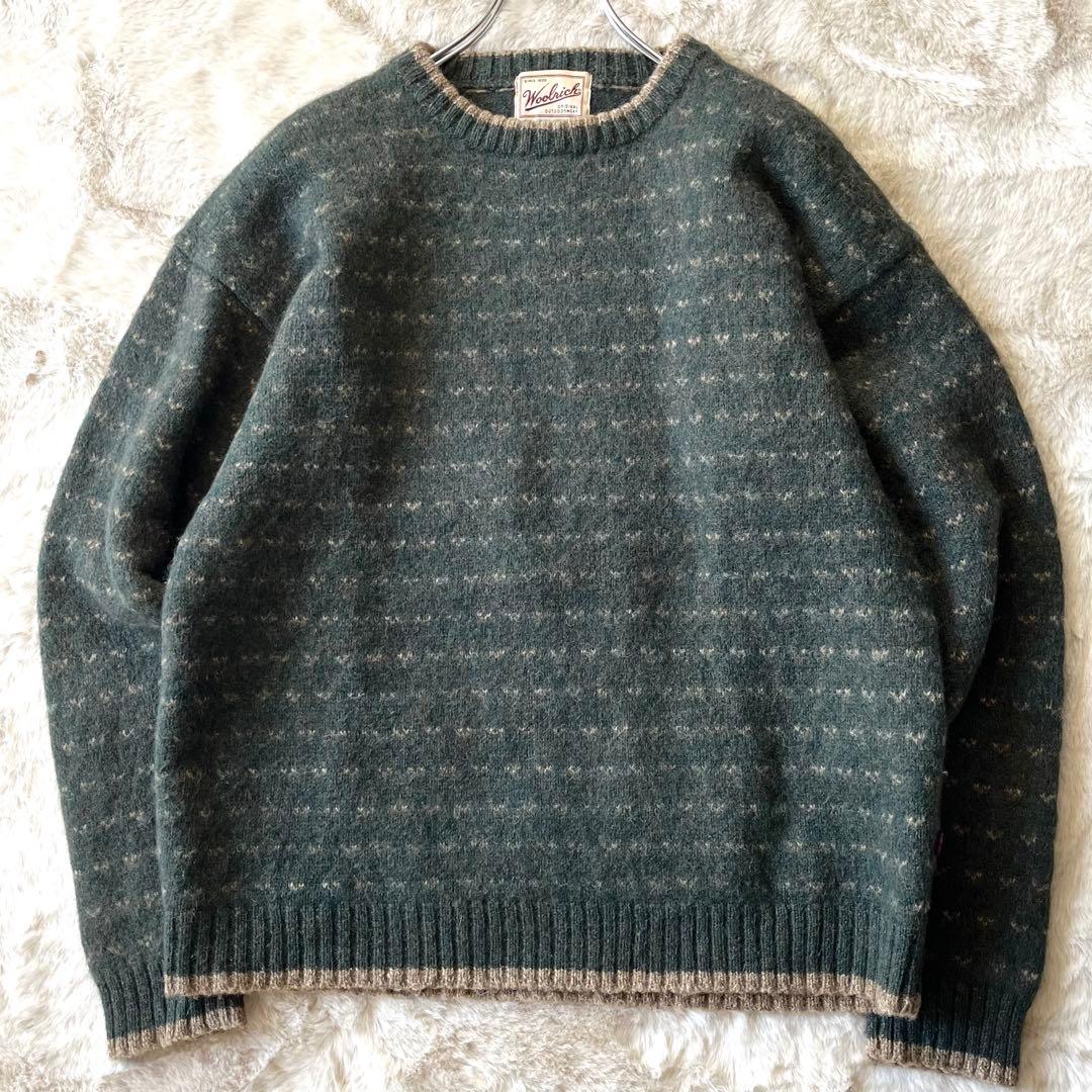 美品L☆ウールリッチ バーズアイ 90s ニット グリーン系 セーター