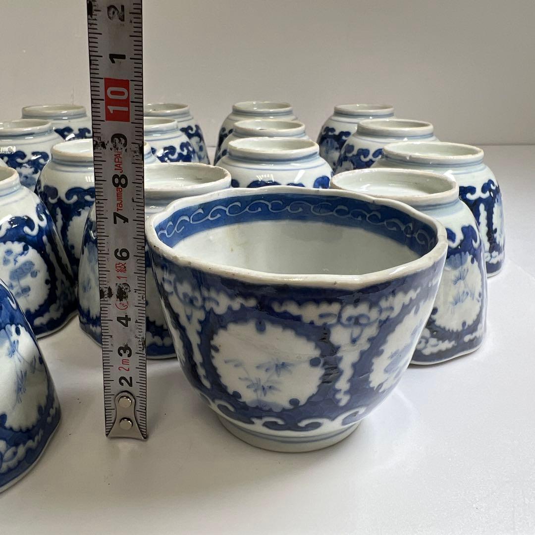 専用古伊万里 染付大猪口17客 木箱口径約8.5㎝ 東Y7-0620⭐︎2Fトヒコ