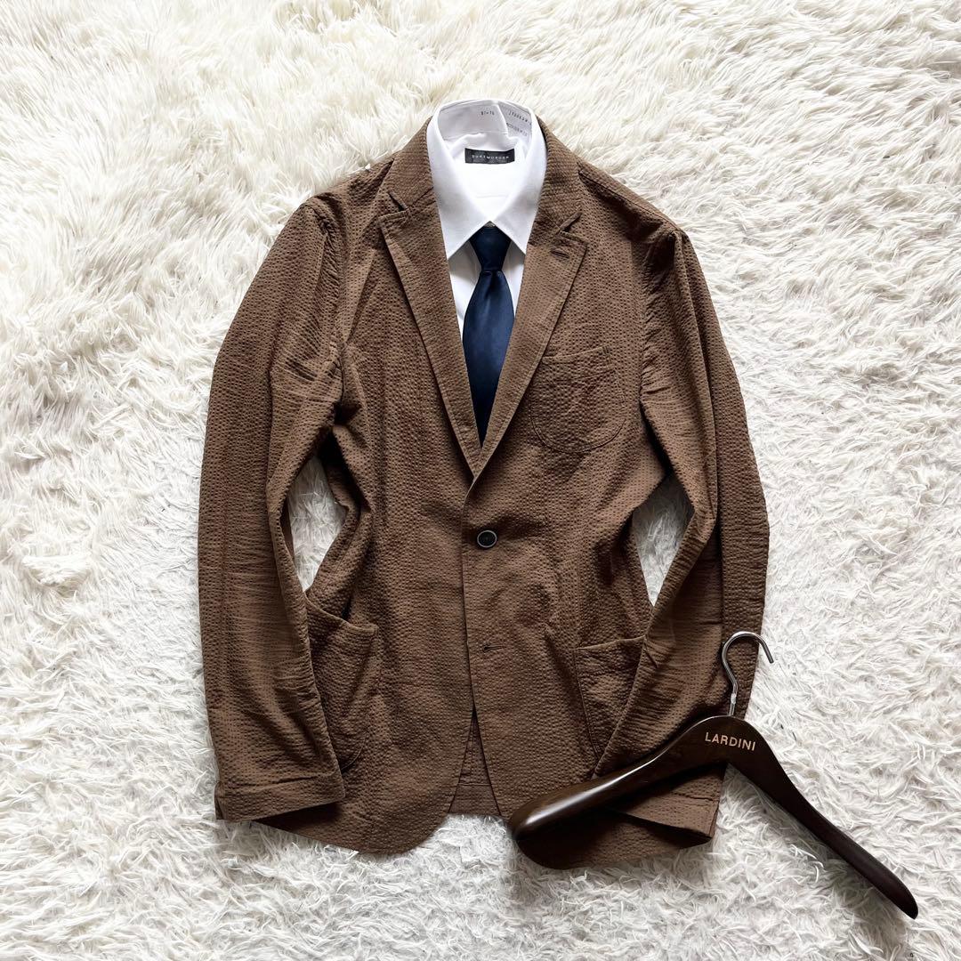 <美品>LARDINI 新ロゴ ブラウン シアサッカー ジャケット サイズ46 美品>LARDINI 新ロゴ ブラウン シアサッカー ジャケット サイズ46