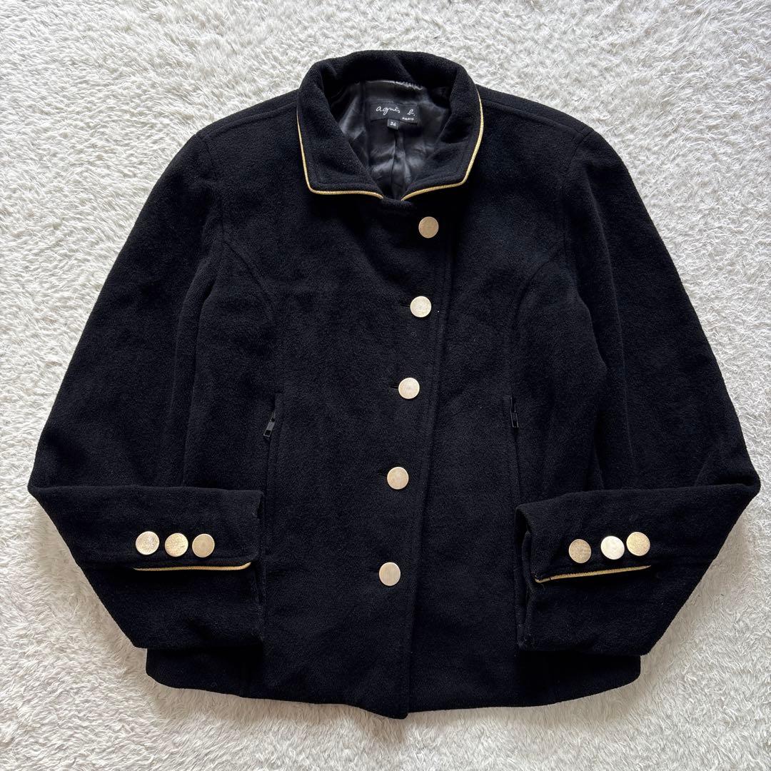 アニエスベー　カシミヤ混ナポレオンジャケット　2020AW コート　ブラック アニエスベー カシミヤ混ナポレオンジャケット 2020AW コート ブラック