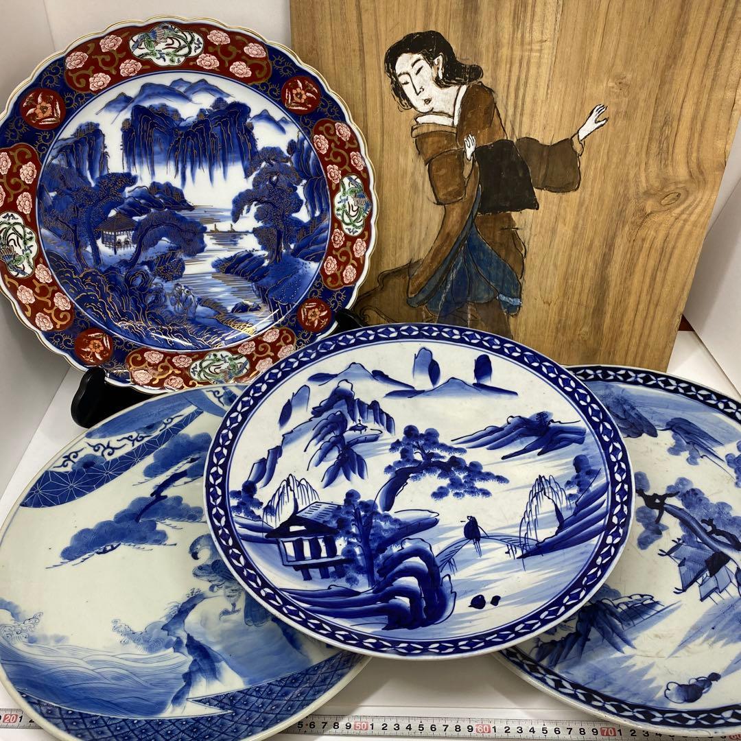 古伊万里　染錦　染付大皿4枚　美人画木箱付　タニコ　東さ7-0626⑥ 古伊万里 染錦 染付大皿4枚 美人画木箱付 タニコ 東さ7-0626⑥ - メルカリ