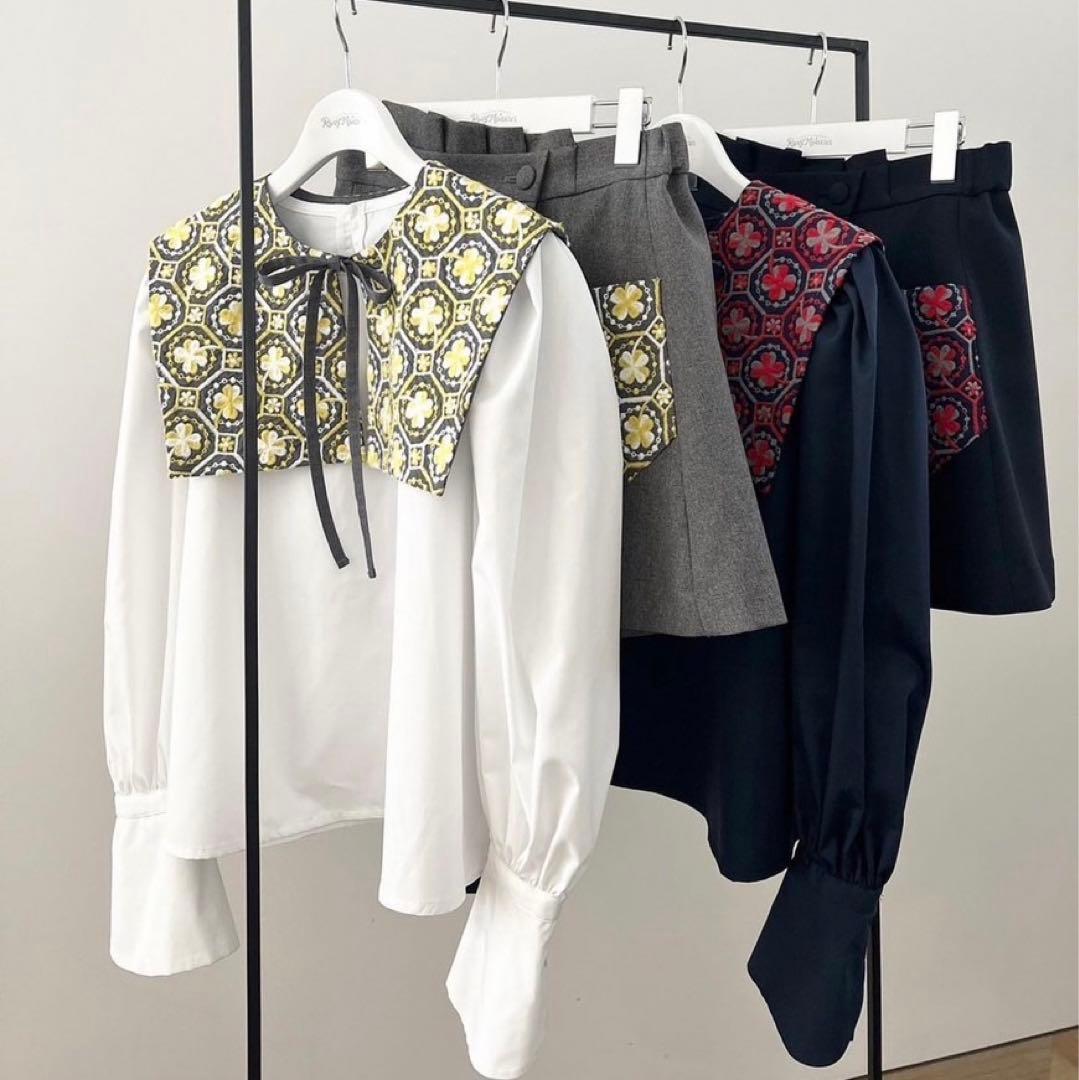 rosy monsterクローバーエンブロイダリーカラーブラウス セットアップ