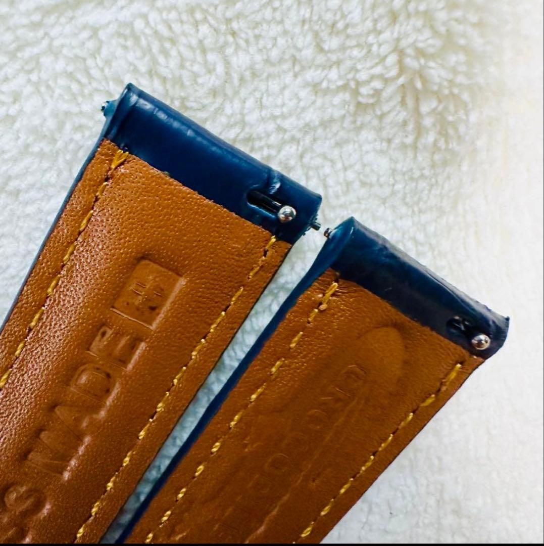 1031#18mm-16mmミッドナイトブルー☆本物クロコダイルベルト☆スイス製