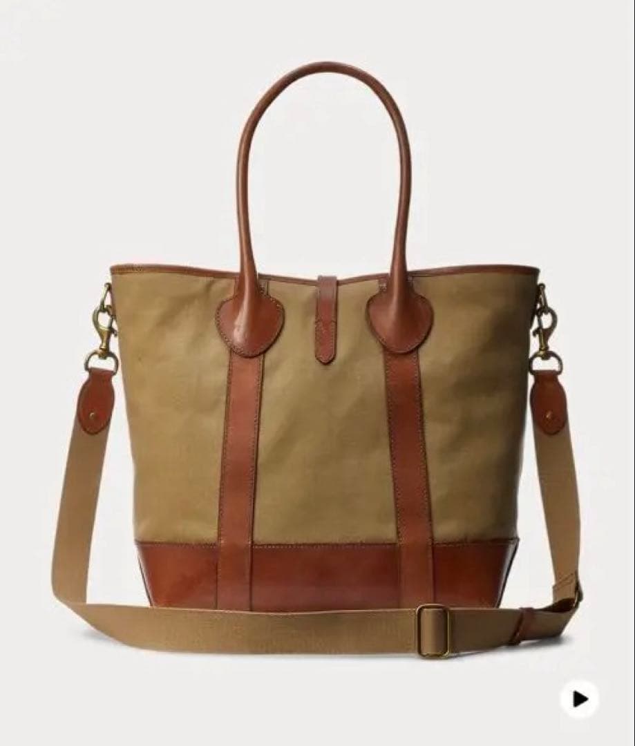 希少】ラルフローレンヘリテージ レザートリム キャンバス トート POLO