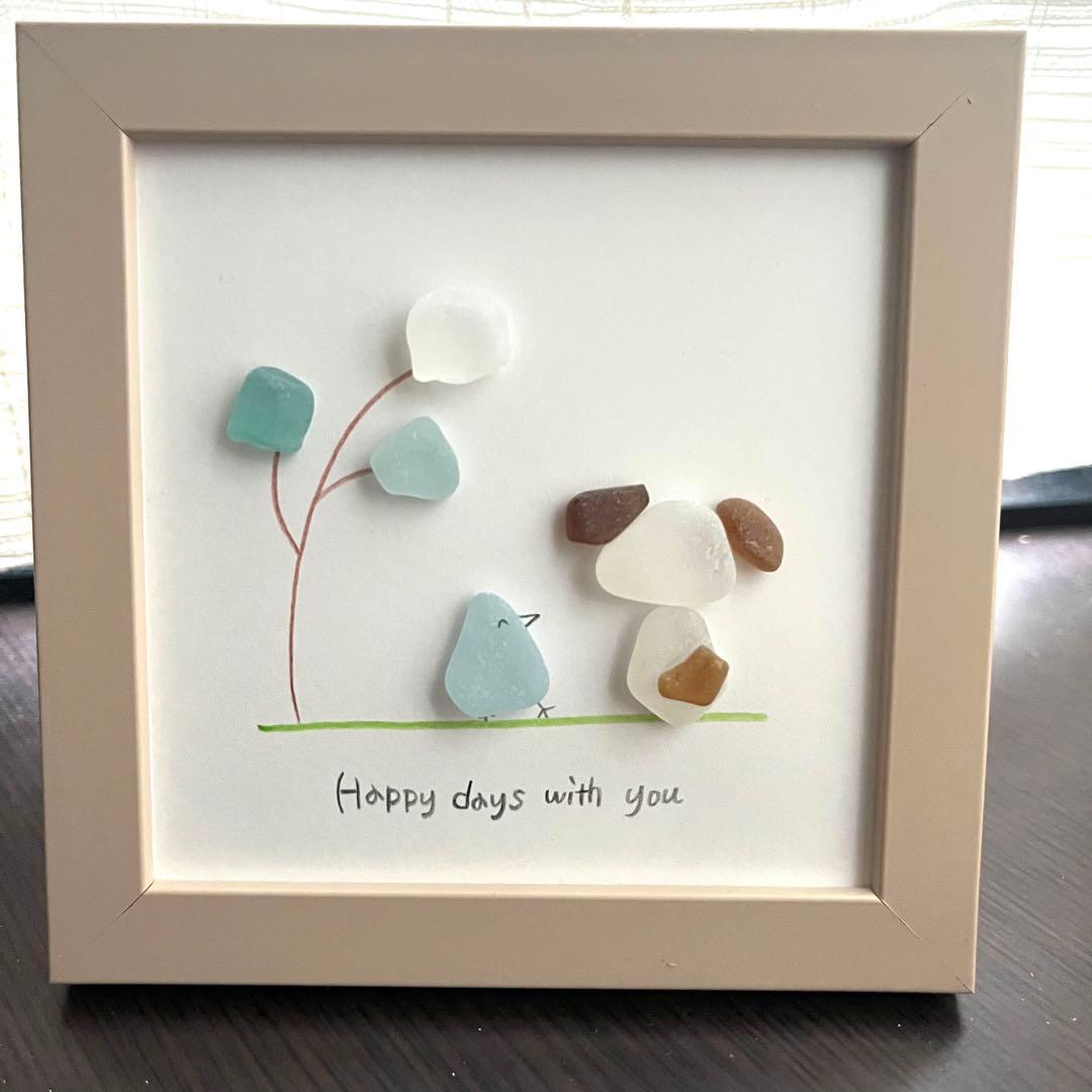 シーグラスアート 犬 鳥 プレゼント ハンドメイド 雑貨 癒し ギフト