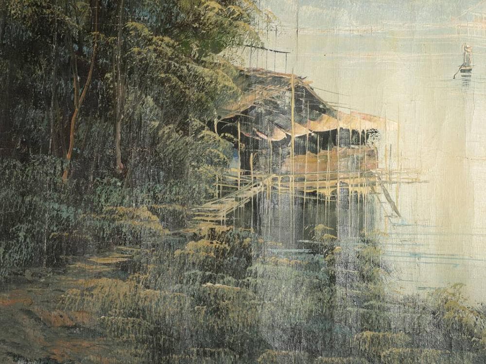 絵】 ☆ 油画 東南アジア河岸風景図 ☆ 作家物 純手描き 真作保証 西洋