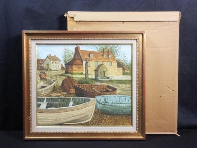 坂本益夫　直筆サイン『仏 湖畔風景』キャンヴァスに油彩 10号 0718E